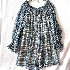 Vintage Collection XL Tunic‎ Top Dress Blue Southwestern Aztec